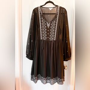 Women's Sheer Embroidered Dress XL Black Boho Y2K Whimsigoth Goth Witchy